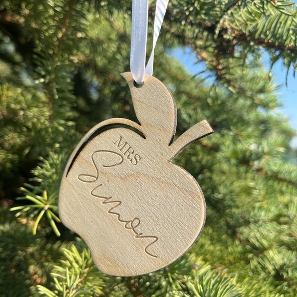 Custom Handmade Wooden Teacher Apple Ornament - Picture 2 of 5